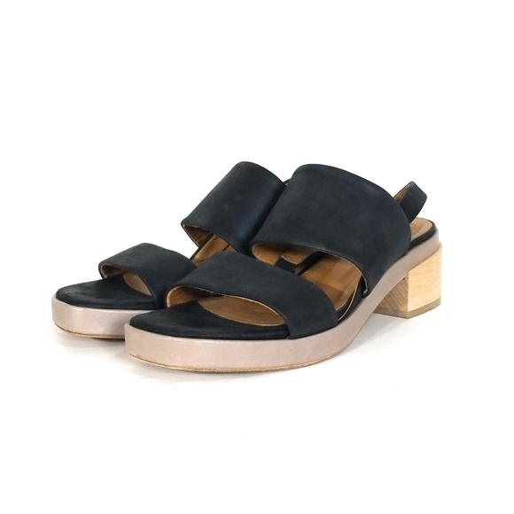 COCLICO Tate Black Leather Strappy Sandals in Smog Rock Block Heels Size 9 - Picture 7 of 11